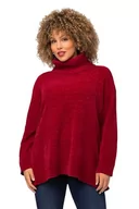 Swetry damskie - Ulla Popken, Damski sweter szenilowy, oversize, stójka, długi rękaw, Ciemna malina, 54/56 Duże rozmiary - miniaturka - grafika 1