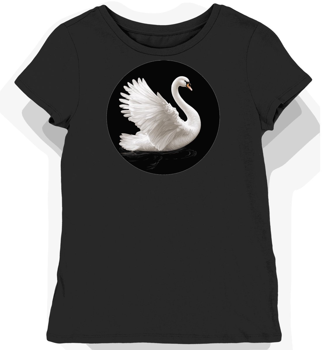 Koszulka damska czarna z motywem eleganckiego białego łabędzia L