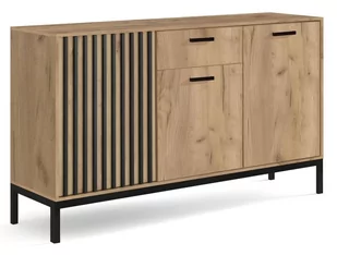 Komoda LAMINO KM-1 dąb craft/czarny na czarnych nóżkach - Komody - miniaturka - grafika 1