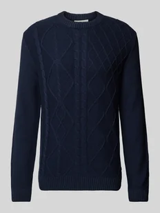 Sweter z dzianiny o kroju regular fit ze ściegiem warkoczowym i prążkowanymi wykończeniami - Swetry męskie - miniaturka - grafika 1