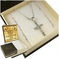 Naszyjniki męskie - Srebrny Łańcuszek Męski Naszyjnik Pancerka Srebro 925 Z Krzyżykiem Grawer - miniaturka - grafika 1