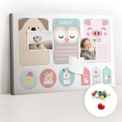 Tablice i flipcharty - Szkolna Tablica korkowa 60x40 cm, Kolorowe Pinezki, wzór Szczęśliwe zwierzątka - miniaturka - grafika 1