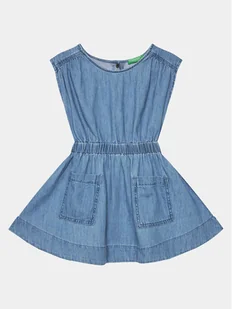 United Colors Of Benetton Sukienka jeansowa 4AD6CV029 Niebieski Relaxed Fit - Sukienki i spódniczki dla dziewczynek - miniaturka - grafika 1