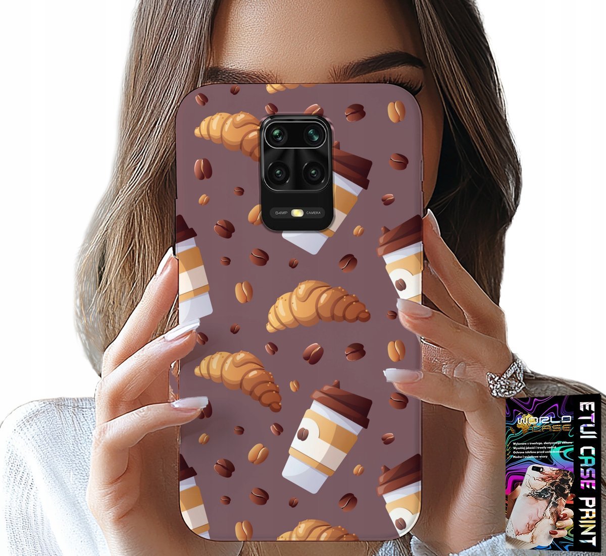 ETUI DO XIAOMI NOTE 9 PRO / 9S - CASE Z KAWĄ ROGALIKAMI I ZIARNAMI W TLE