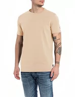 Koszulki męskie - Replay Męski T-shirt z krótkim rękawem okrągły dekolt Basic, beżowy (Light Taupe 803), XL, Light Taupe 803, XL - miniaturka - grafika 1