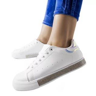 Sneakersy damskie - Białe klasyczne sneakersy z cyrkoniami Dina - grafika 1