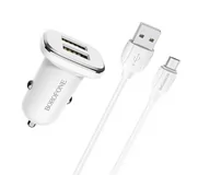 Ładowarki samochodowe - Borofone ładowarka samochodowa 2x USB kabel micro USB w zestawie biały - miniaturka - grafika 1