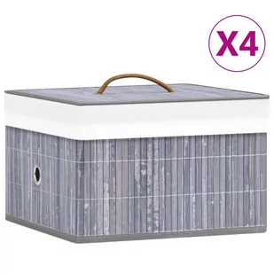 vidaXL Bambusowe pojemniki do przechowywania, 4 szt., szare vidaXL - Pudła i pojemniki do przechowywania - miniaturka - grafika 1