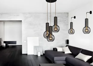 Druciana lampa wisząca z kloszami czarnymi do salonu - Lampy sufitowe - miniaturka - grafika 1