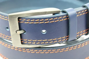 Pasek Męski Skórzany PAS-MAX (PL) Skóra Licowa EXTRA 40 mm Niebieski Z Podwójną Pomarańczową Nitką - Paski - miniaturka - grafika 5