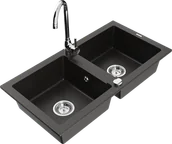 Zlewozmywaki z baterią - Mexen Mario zlewozmywak granitowy 2-komorowy z baterią kuchenną Telma, czarny/złoty - 6504-75-670200-00 - miniaturka - grafika 1