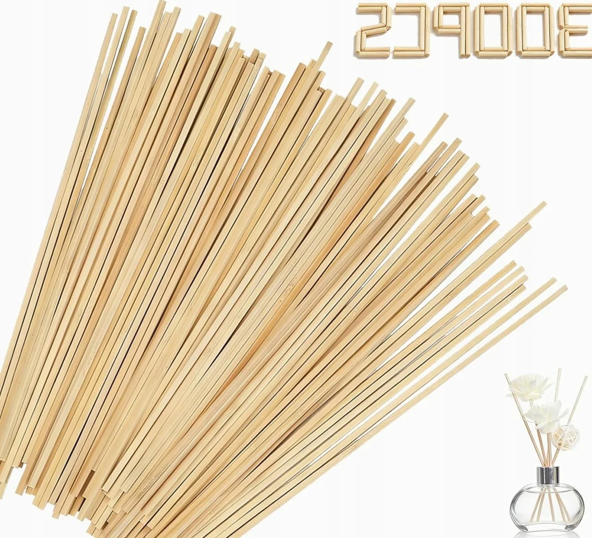 PATYCZKI DREWNIANE 300 SZTUK 300MM X 3MM OKRĄGŁE NATURALNE BAMBUSOWE
