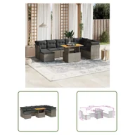 Sofy ogrodowe - The Living Store 9-częściowa sofa ogrodowa z poduszkami z szarego polirattanu - miniaturka - grafika 1