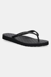 Tommy Hilfiger japonki HILFIGER STRAP BEACH SANDAL damskie kolor czarny na płaskim obcasie FW0FW08736 - Klapki i japonki damskie - miniaturka - grafika 1