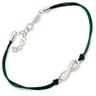 Bransoletki - Srebrna bransoletka nieskończoność cyrkonie zielony sznurek - miniaturka - grafika 1