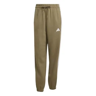 adidas Kobiety ESSENTIALS 3-STRIPES FLEECE LOOSE PANTS, olive strata/white, S Tall - Spodnie rowerowe - miniaturka - grafika 1