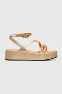 Sandały damskie - Tommy Hilfiger sandały skórzane TH STRAP GOLD PLATFORM damskie kolor złoty na platformie FW0FW07729 - miniaturka - grafika 1