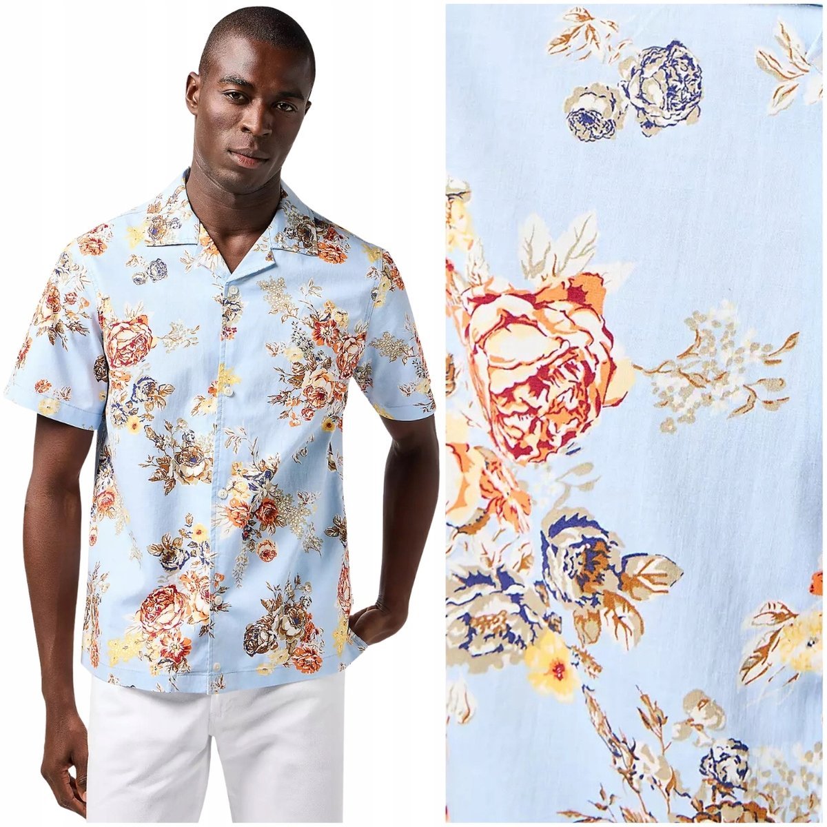 Wrangler Resort Shirt Blue Floral koszula bawełniana męska krótki rękaw M