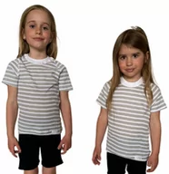 Odzież sportowa dziecięca - COOL kolorowy T-shirt dziecięca .150 .szaro-białe paski - miniaturka - grafika 1