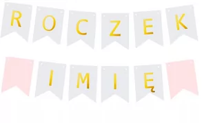 Girlanda Napis Roczek + Imię Dziecka Baner Różowy - Baby shower i roczek - miniaturka - grafika 1