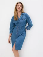 Sukienki - Mohito - Jeansowa sukienka midi - niebieski - miniaturka - grafika 1