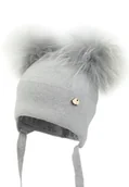 Czapki dla dzieci - Czapka niemowlęca na zimę KIERAN z dwoma pomponami szary - miniaturka - grafika 1