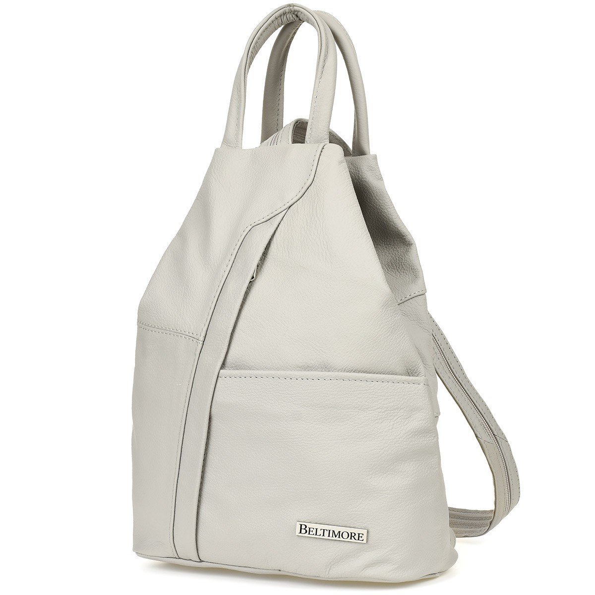 Siwy Beltimore Plecak Damski Skórzany Trójkąt Pojemny Q60 szary, srebrny