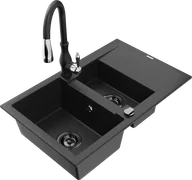 Zlewozmywaki z baterią - Mexen Gaspar zlewozmywak granitowy 1,5-komorowy z ociekaczem i baterią kuchenną Savita, czarny/srebrny - 6507-73-672601-70-B - miniaturka - grafika 1