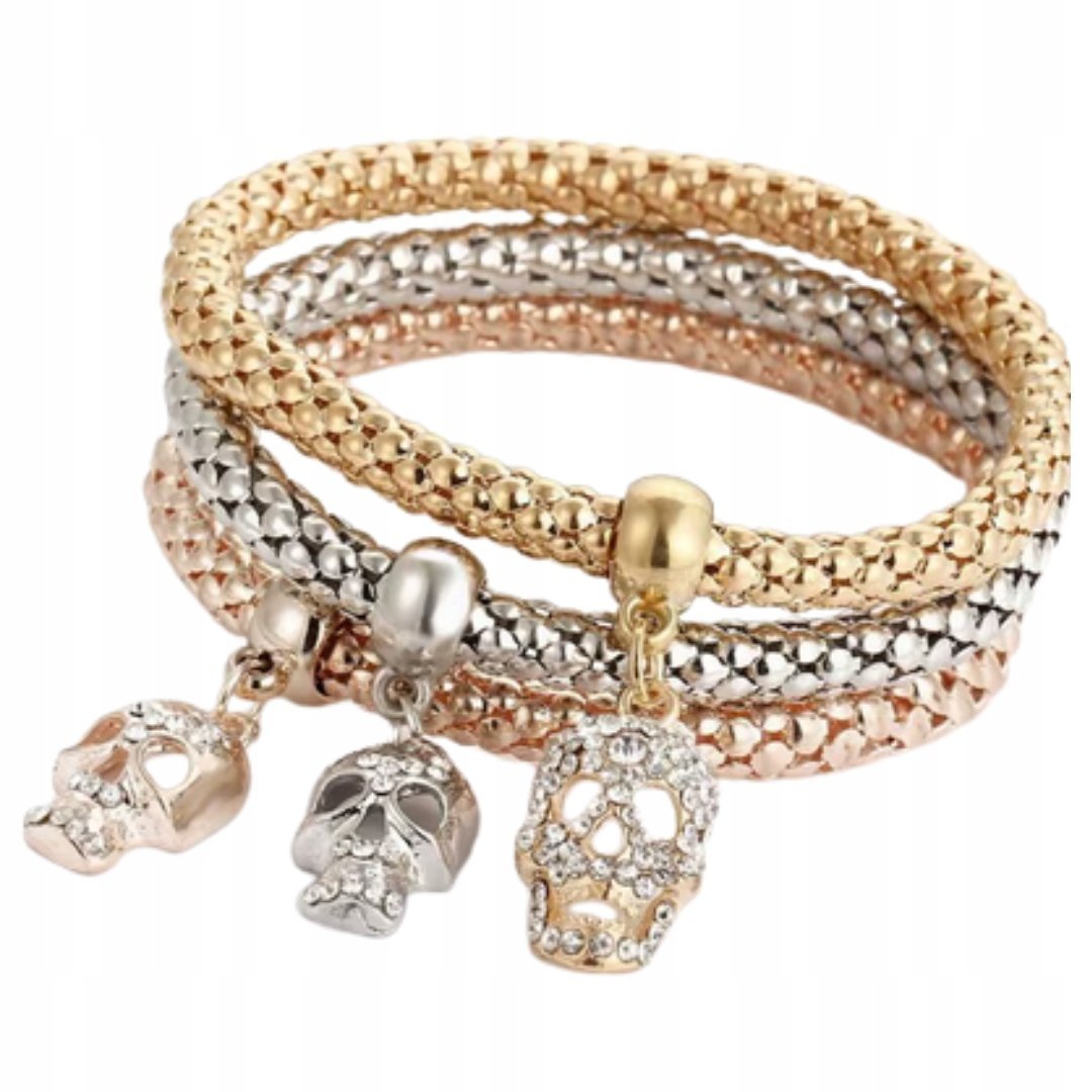 Modna bransoletka elastyczna z czaszką, potrójny komplet