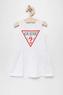 Sukienki - Guess Sukienka bawełniana dziecięca kolor biały mini rozkloszowana - grafika 1