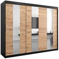 Szafy - Szafa przesuwna trzydrzwiowa garderoba z lustrem i drążkiem na ubrania Pole 250 artisan sonoma czarna biała - miniaturka - grafika 1