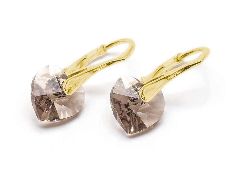 Kolczyki pozłacane srebro 925 z kryształami Swarovski Serca 10mm Greige