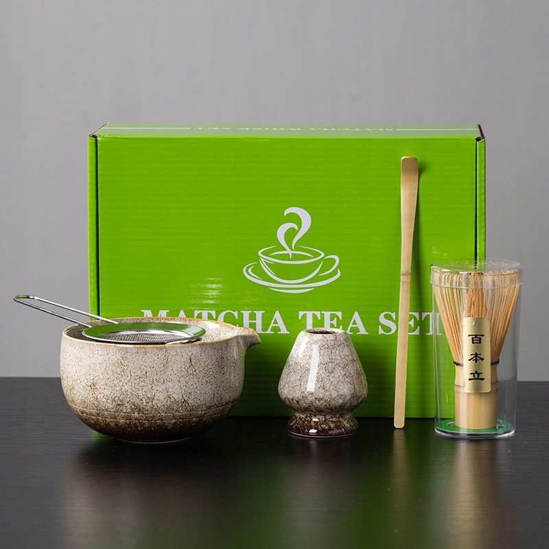 Zestaw prezentowy do herbaty matcha czarka miotełka podstawka łyżeczka biel