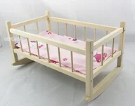Domki dla lalek - SOLIDNA DREWNIANA KOŁYSKA DLA LALEK Z POŚCIELĄ - miniaturka - grafika 1