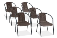 Fotele i krzesła ogrodowe - Zestaw KRZESEŁ Krzesło Ogrodowe SIMPLE Brązowe na Taras metal Komplet 6 szt - miniaturka - grafika 1