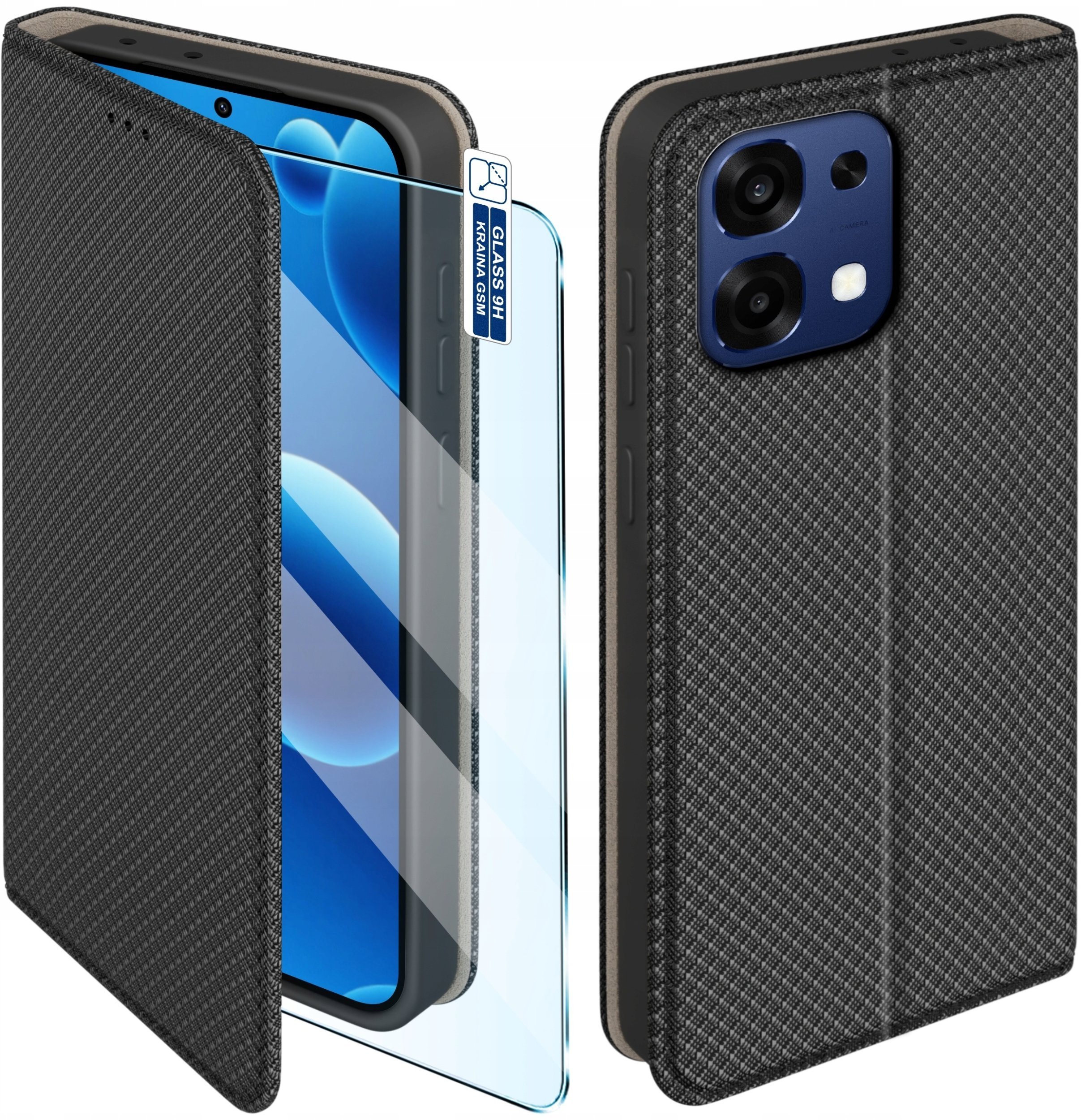 krainaGSM Etui Z Klapką Do Oppo A6 Pro 5G Zamykane Czarne Futerał + Szkło 9H