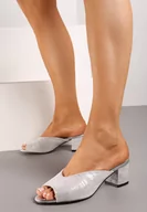 Klapki i japonki damskie - Szare Brokatowe Klasyczne Klapki na Obcasie ze Skórzaną Wkładką Yuremia - miniaturka - grafika 1