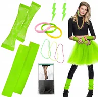 Stroje karnawałowe - STRÓJ DISCO TUTU ZIELONE NEON RĘKAWICZKI OCIEPLACZE KOLCZYKI LATA 80 - miniaturka - grafika 1