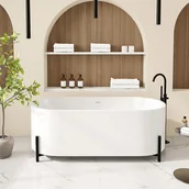 Wanny - CORCIANO Wanna wolnostojąca owalna biała z czarnymi nóżkami - 160 x 73,5 x 59 cm - ALONSA - miniaturka - grafika 1