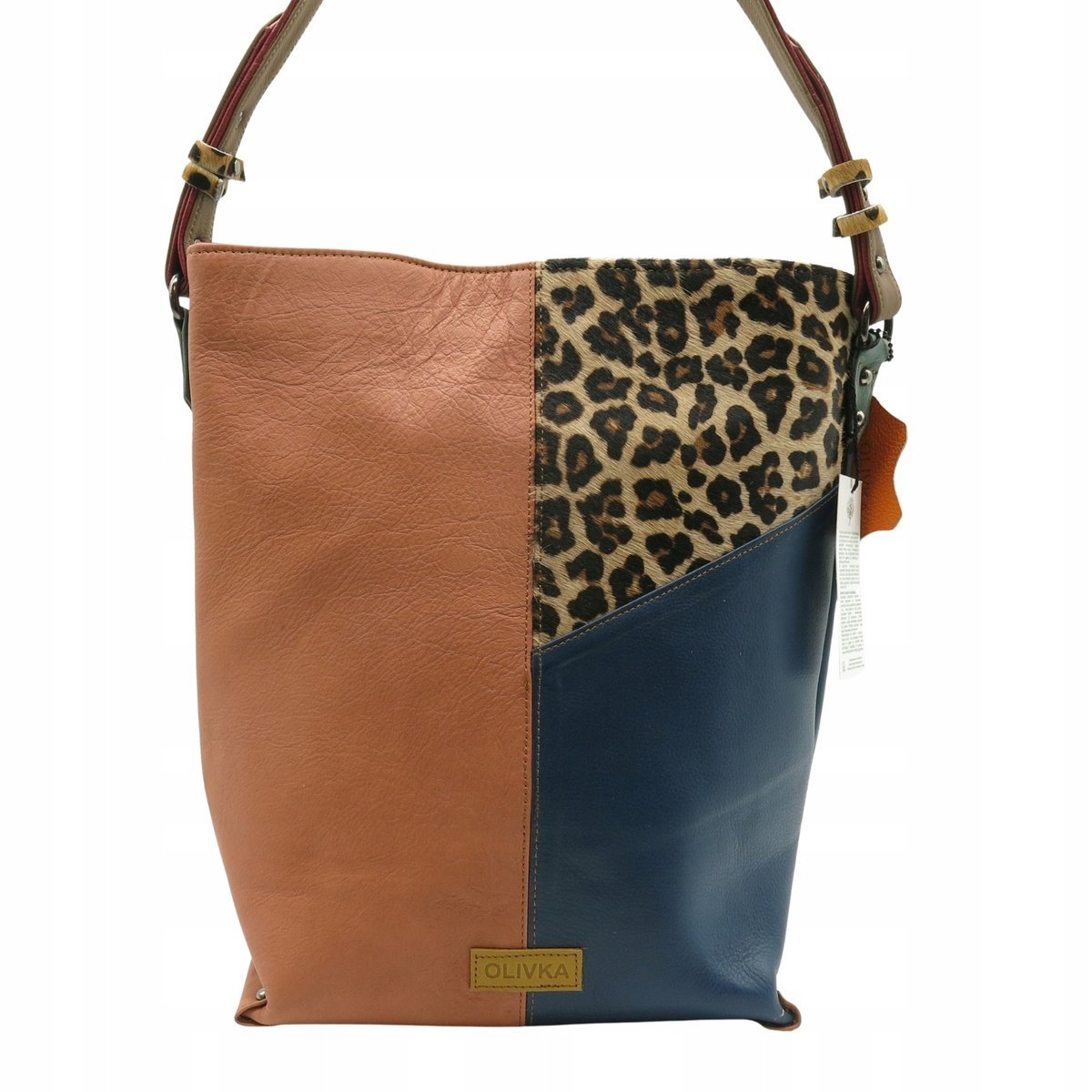 Torebka skórzana damska na ramię, mieści format A4 pojemna OLIVKA