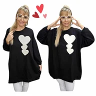 Bluzki damskie - UROCZA TUNIKA SERDUSZKO luźne biodra modna bluza bawełna 50 52 5XL 6XL 3219 - miniaturka - grafika 1