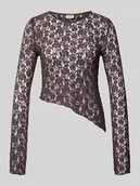 Bluzki damskie - Bluzka z długim rękawem o asymetrycznym kroju z półprzezroczystego materiału - miniaturka - grafika 1