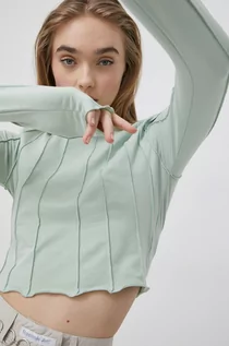 Koszulki i topy damskie - Reebok Classic longsleeve damski kolor zielony z półgolfem - grafika 1