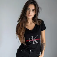 Koszulki i topy damskie - KOSZULKA DAMSKA CK, T-SHIRT DAMSKI CALVIN KLEIN, koszulka z dekoltem V, r.L - miniaturka - grafika 1