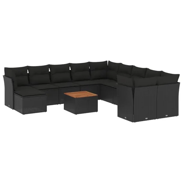 Zestaw Wypoczynkowy Rattan PE Czarny, Stół 55x55x37 cm, Sofy, Podnóżek