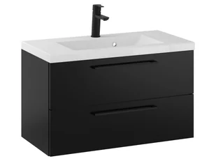 Szafka Wisząca Z Umywalką RON 80 cm - Czarny Mat - Uchwyty Czarne Matowe - Szafki łazienkowe - miniaturka - grafika 1