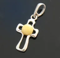 Biżuteria religijna - Srebrny krzyżyk z bursztynem - miniaturka - grafika 1
