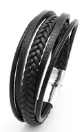 Bransoletki - Wielowarstwowa skórzana bransoletka na srebrnym magnesie 21cm - miniaturka - grafika 1