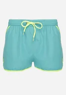 Kąpielówki męskie - Zielone Kąpielówki Szorty z Ozdobną Lamówką i Kieszeniami Folalisa - miniaturka - grafika 1