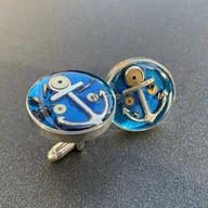 Spinki do mankietów i krawatów - SPINKI - steam dream - anchor - blue - miniaturka - grafika 1